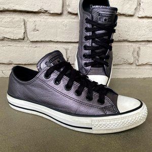 SOLD Converse All Star Chuck Taylor Metallic Leather Gunmetal  Low Top Sneaker